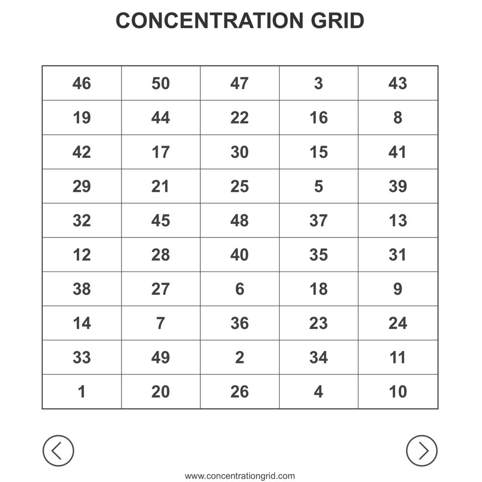 CONCENTRATION GRID - mental skills training exercise/app (mental focus ...