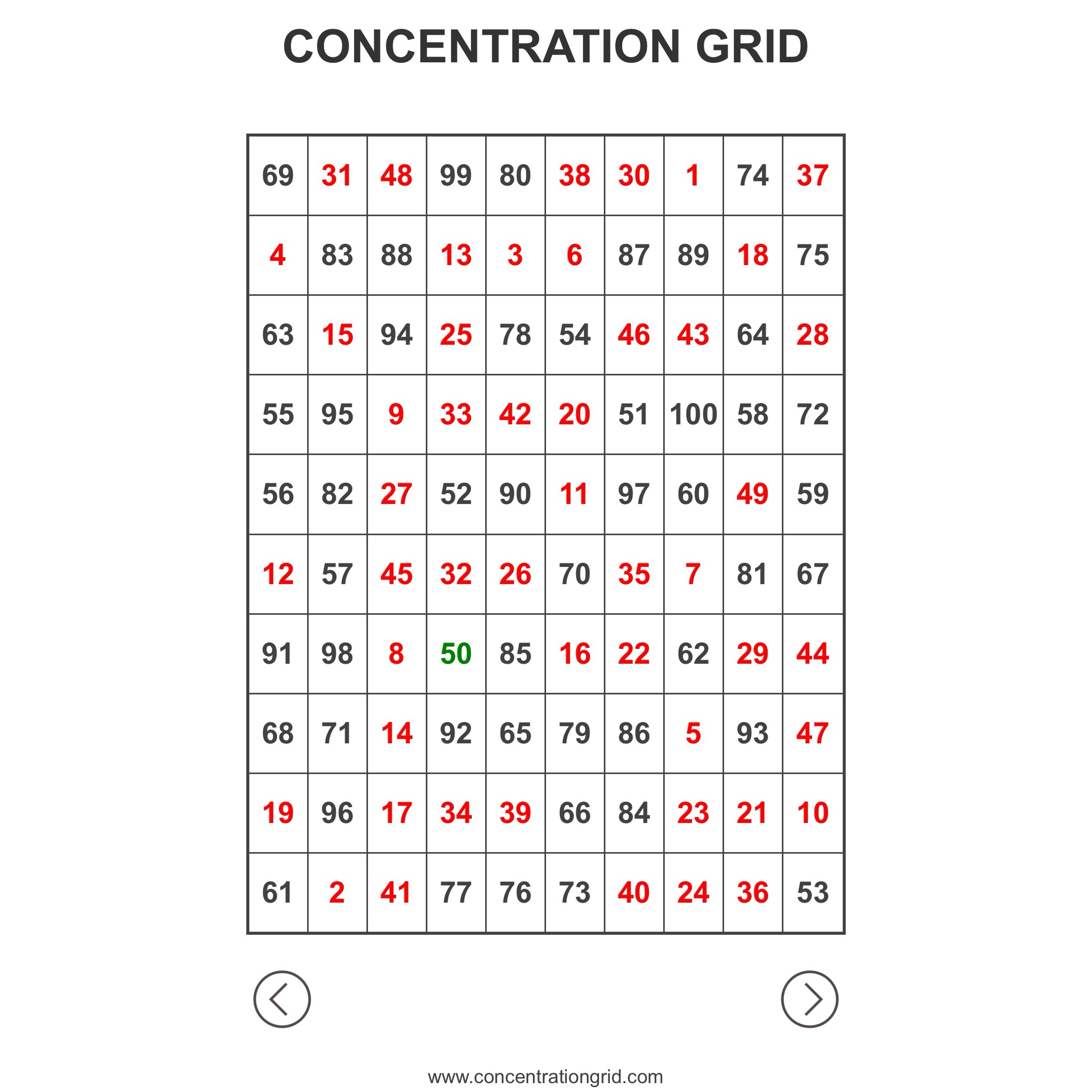 CONCENTRATION GRID - mental skills training exercise/app (mental focus ...