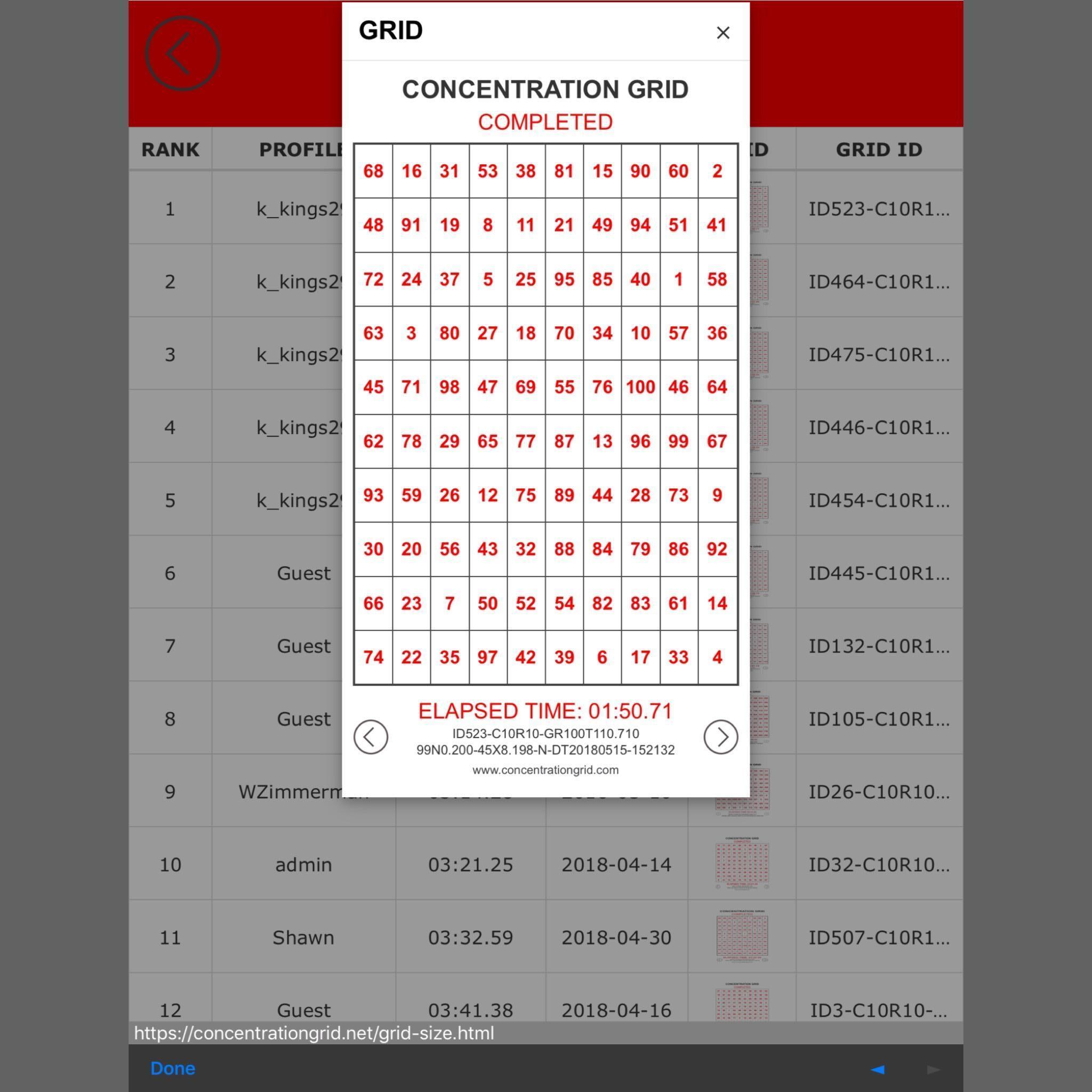 CONCENTRATION GRID - mental skills training exercise/app (mental focus ...